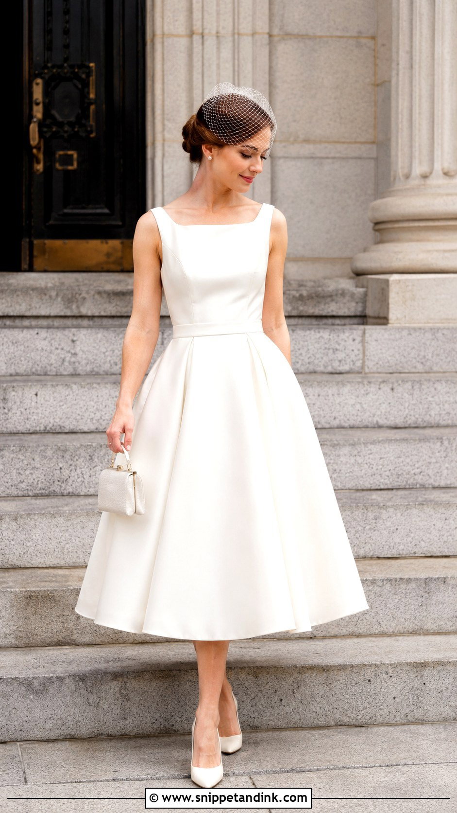 Tea Length Bridal Dress With Pointed Toe Pumps - Snippet and Ink - 20 Casual Bridal Dress Ideas