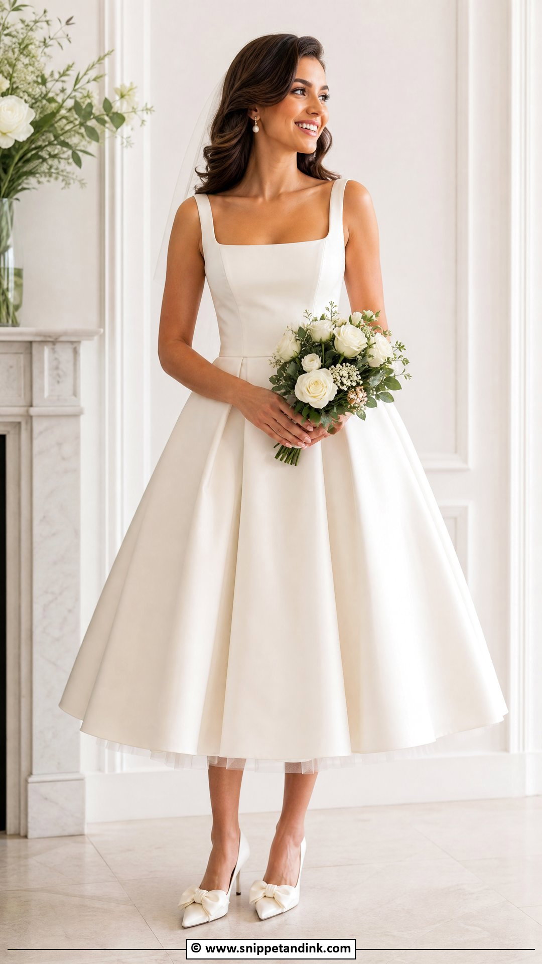 Tea Length Bridal Gown With Bow Heels - Snippet and Ink - 35 Bridal Gown Ideas