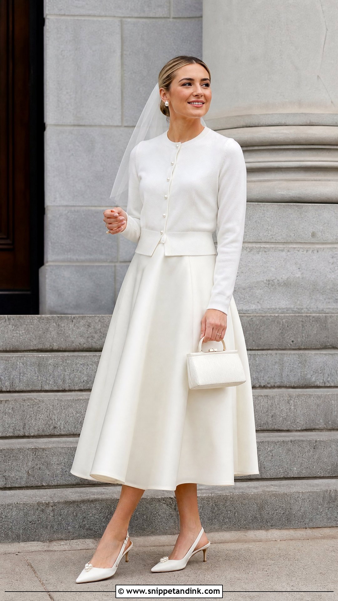 Tea Length Bridal Skirt With Fitted Cardigan - Snippet and Ink - 20 Bridal Skirts Ideas