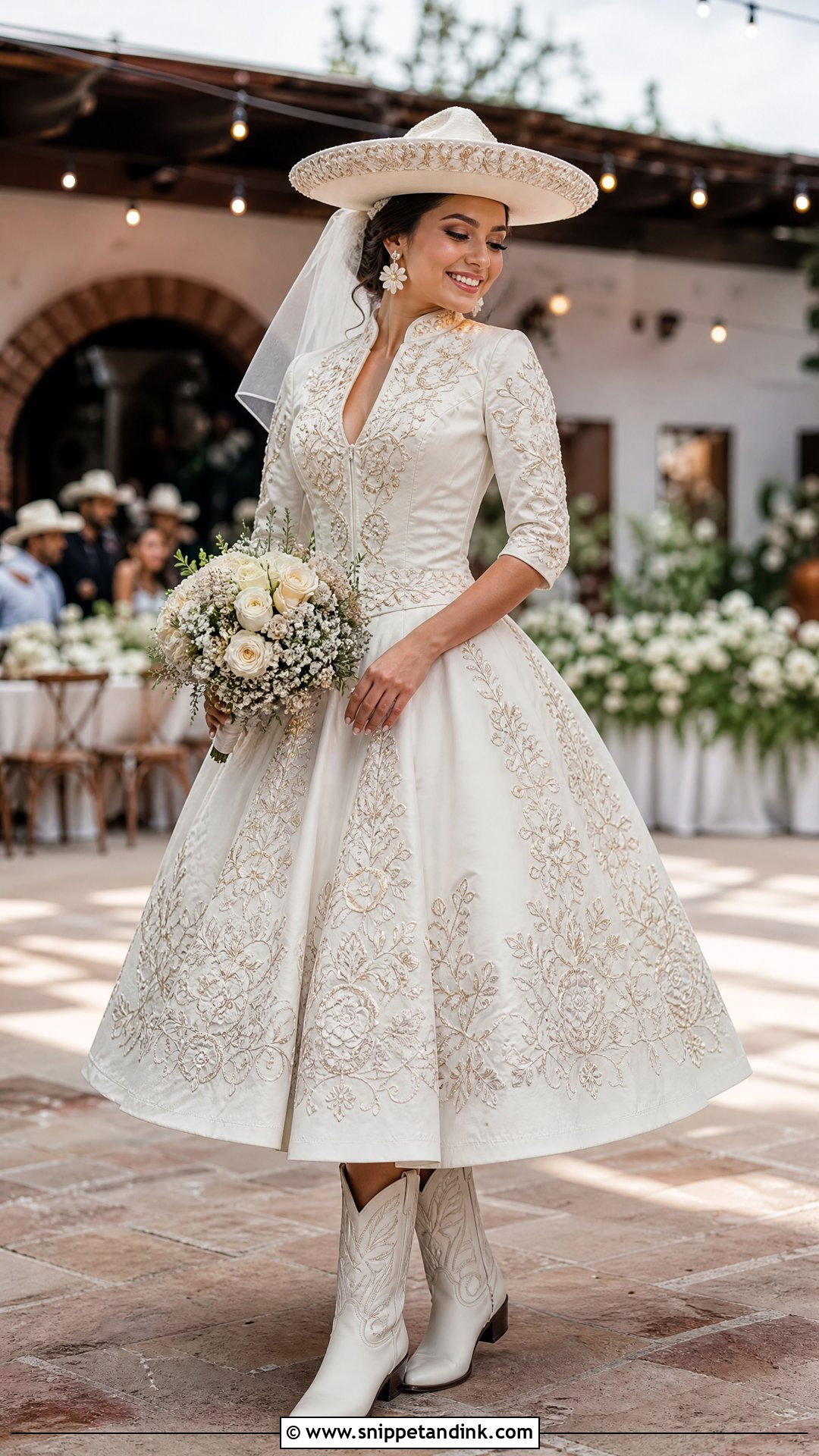 Tea Length Charro Wedding Dress With Boots - Snippet and Ink - 25 Charro Wedding Dress Ideas