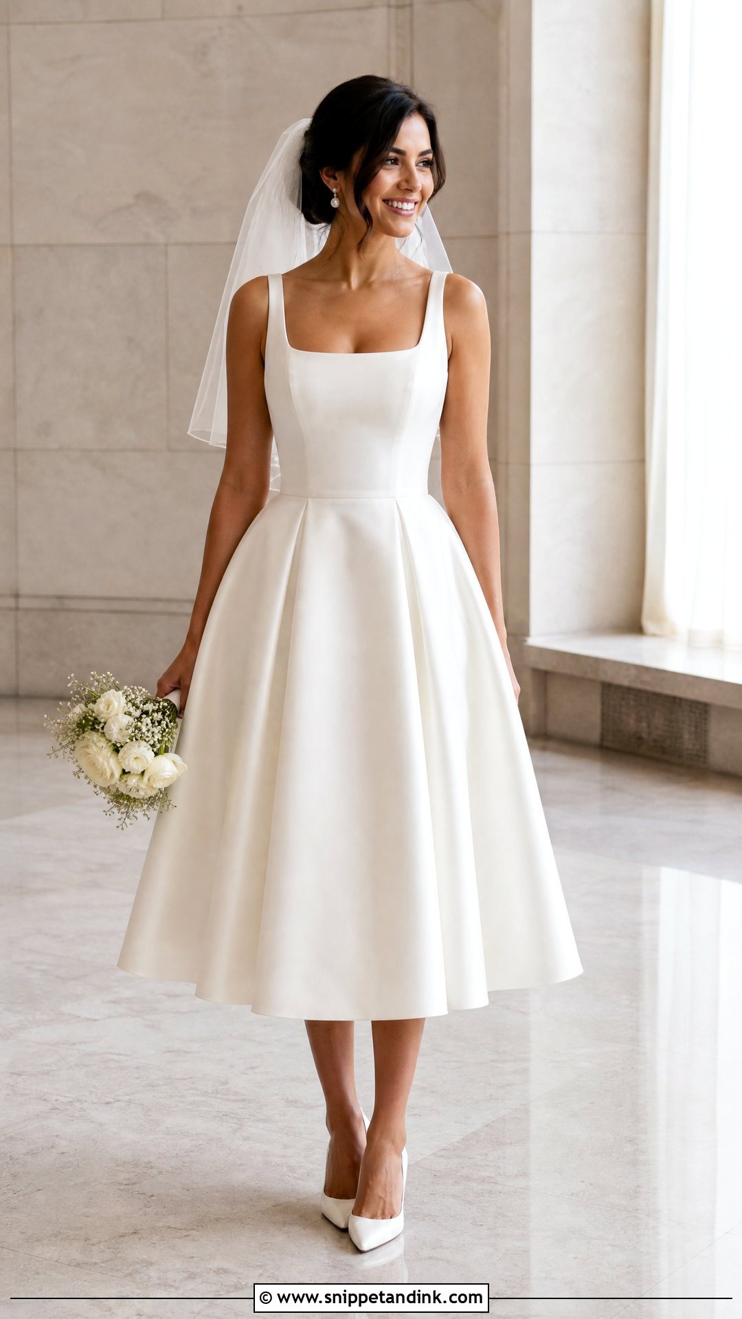 Tea Length Cinched Waist Wedding Dress - Snippet and Ink - 20 Wedding Dresses for Hourglass Shape