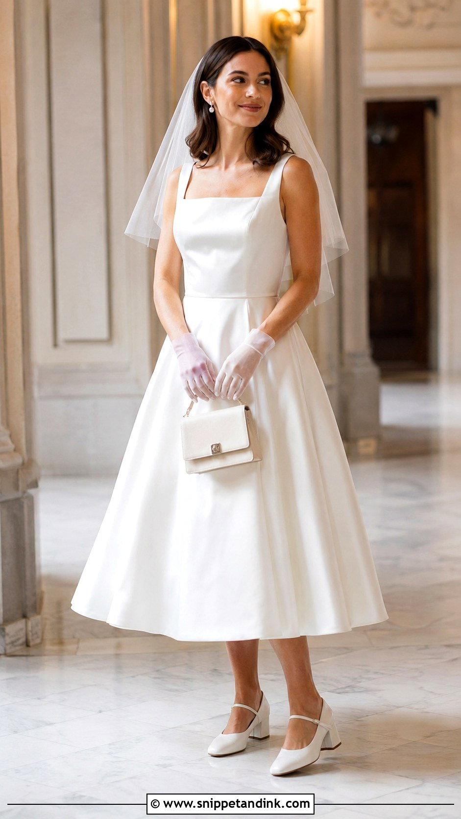 Tea Length City Wedding Dress With Mary Jane Shoes - Snippet and Ink - 20 City Wedding Dress Ideas
