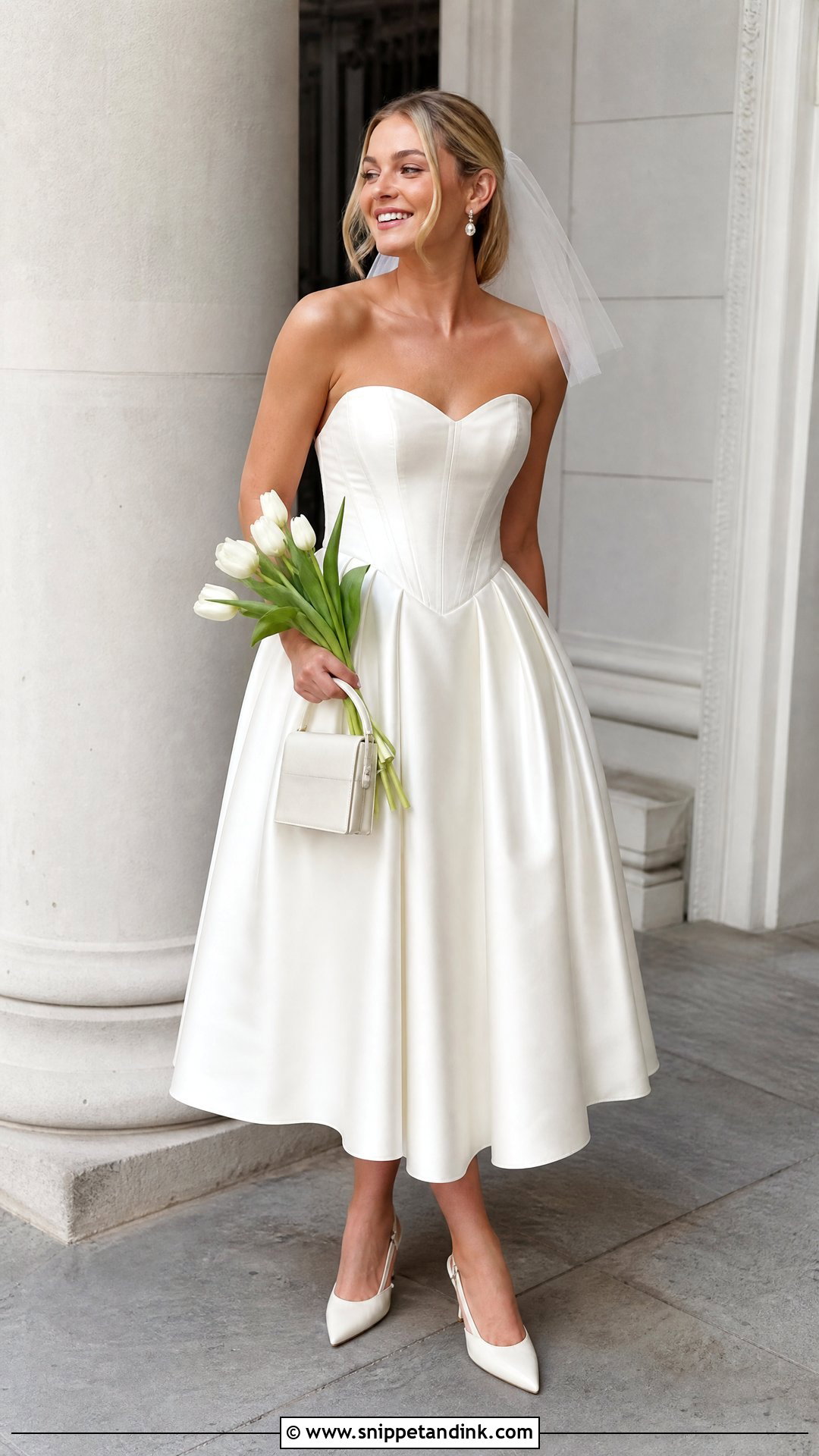 Tea Length Corset Wedding Dress With Slingback Heels - Snippet and Ink - 20 Timeless Corset Wedding Dress Ideas