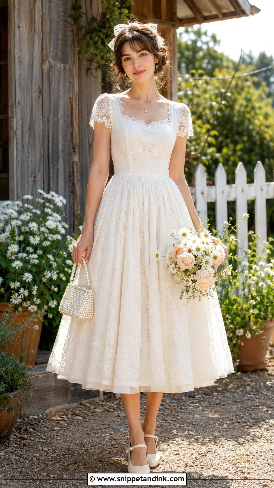 Tea Length Cottagecore Wedding Dress - Snippet and Ink - 20 Cottagecore Wedding Dresses