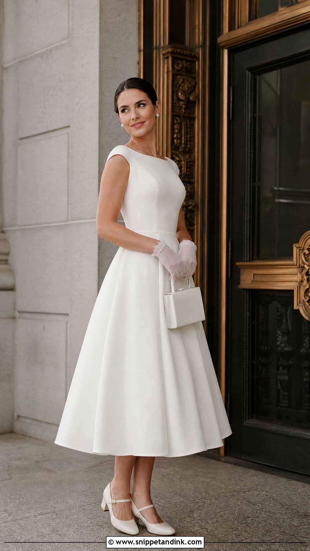Tea Length Courthouse Wedding Dress With Mary Jane Shoes - Snippet and Ink - 20 Casual Courthouse Wedding Dress Ideas