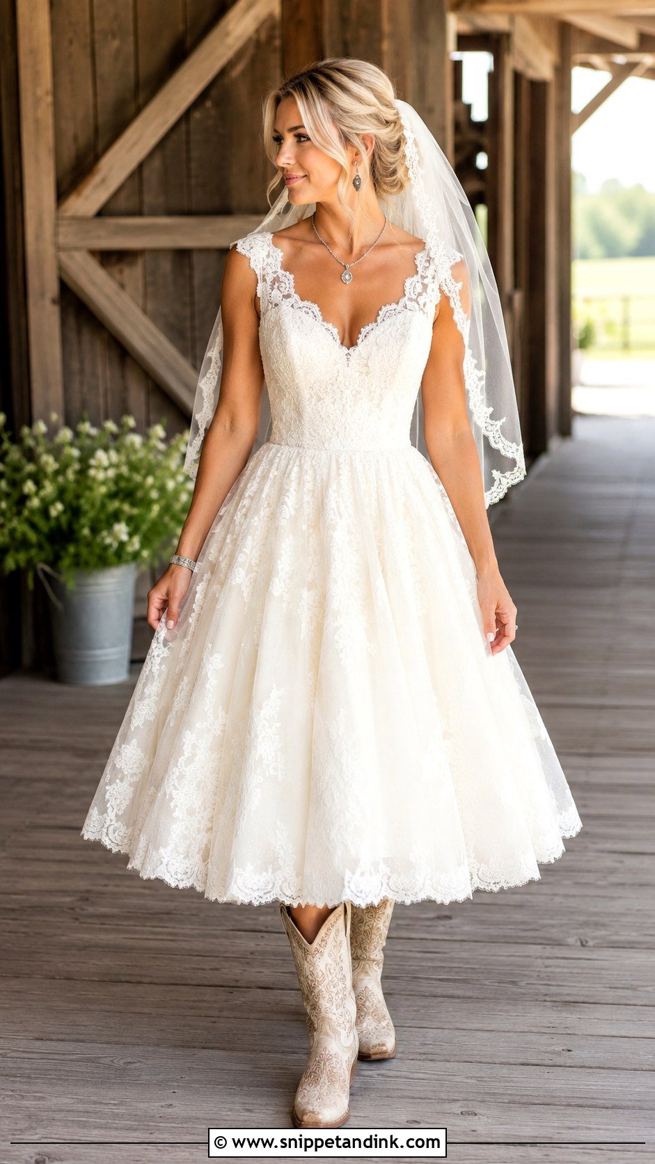 Tea Length Cowboy Wedding Dress With Boots - Snippet and Ink - 20 Cowboy Wedding Dress Ideas