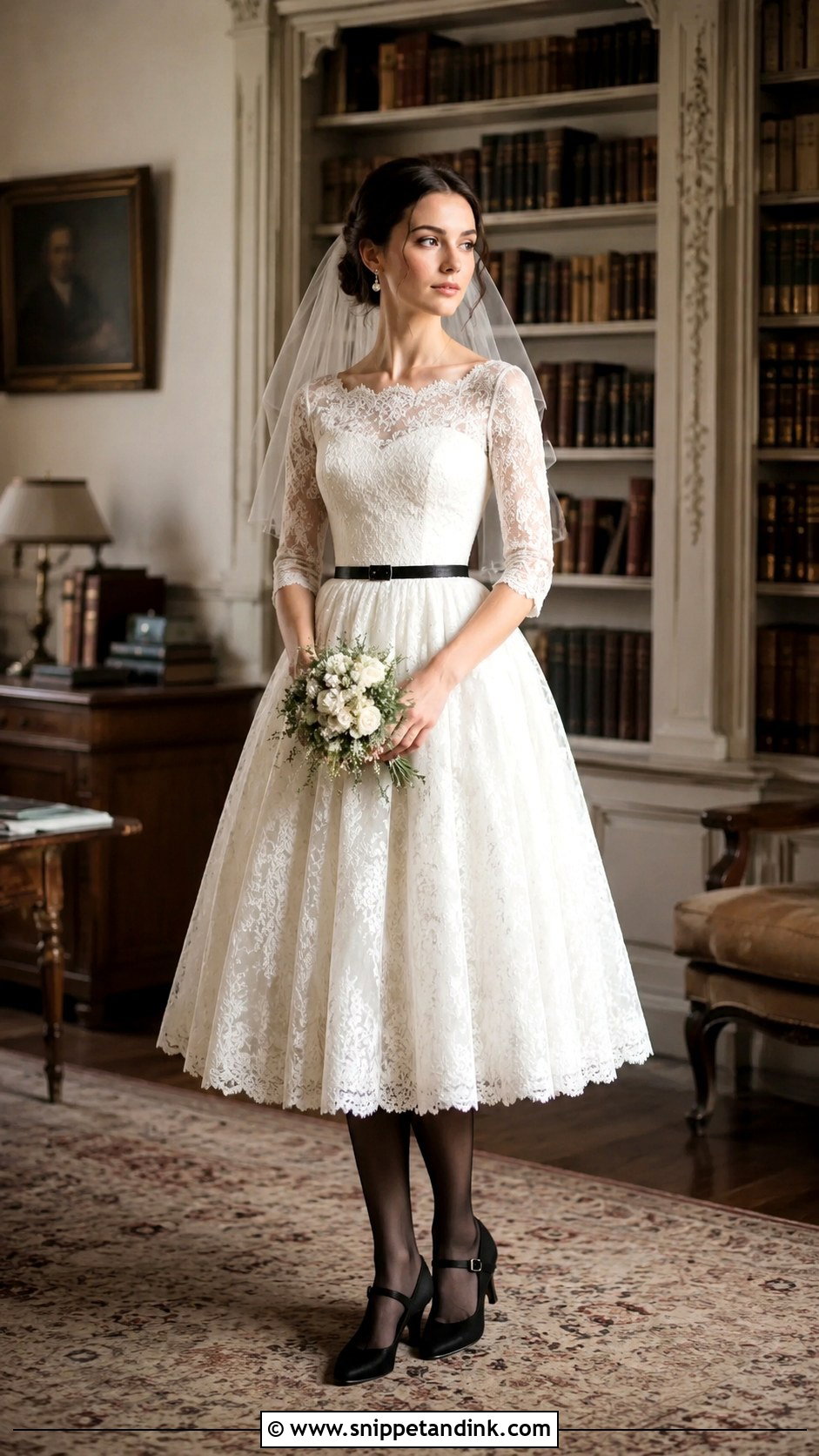 Tea Length Dark Academia Wedding Dress - Snippet and Ink - 20 Dark Academia Wedding Dress Ideas
