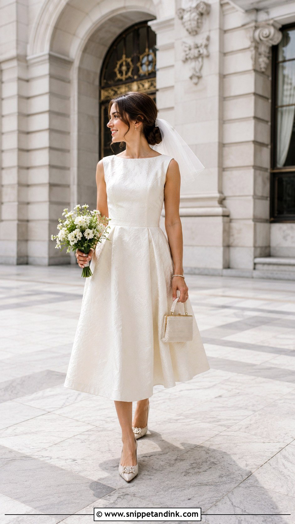 Tea Length Dress And Ballet Flats Civil Wedding Outfit - Snippet and Ink - 20 Civil Wedding Ideas Outfits
