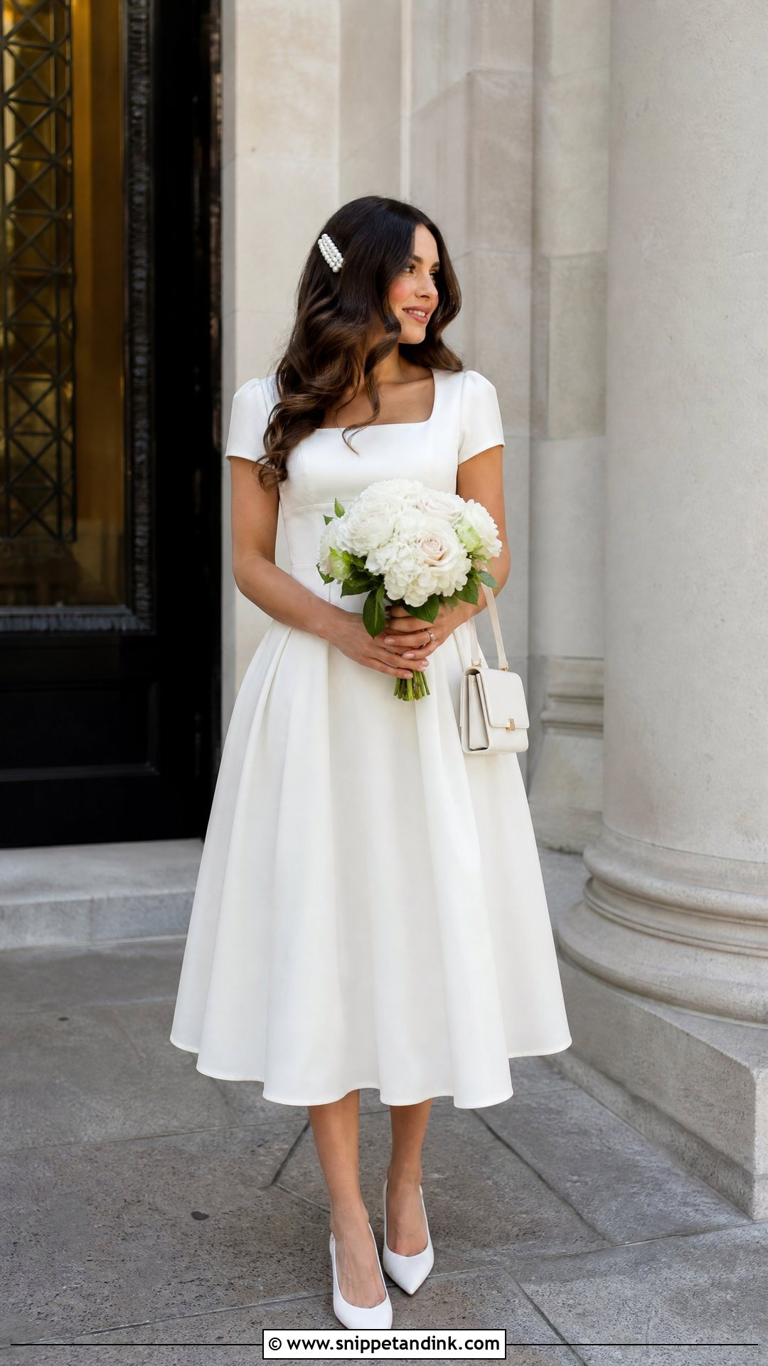 Tea Length Dress Courthouse Wedding Outfit - Snippet and Ink - 25 Casual Courthouse Wedding Outfit Ideas