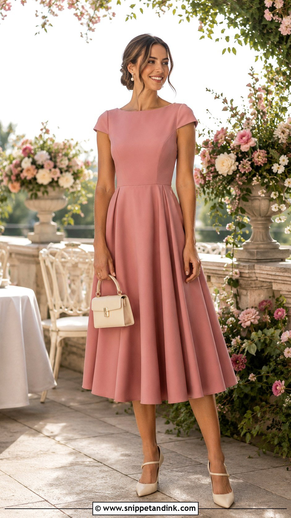 Tea Length Dress Wedding Guest Outfit - Snippet and Ink - 30 Wedding Wear Ideas