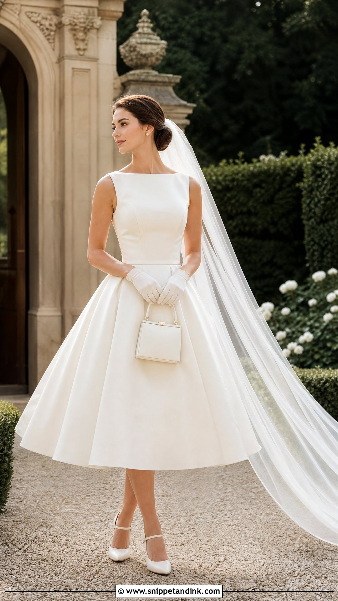 Tea Length Dress With Cathedral Veil - Snippet and Ink - 20 Short Dress Long Veil Ideas