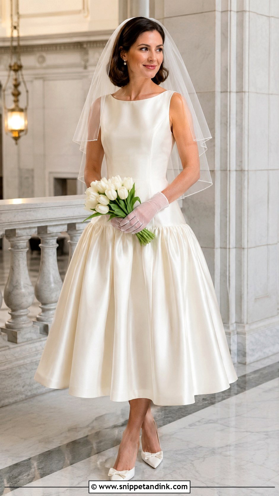 Tea Length Drop Waist Dress With Bow Pumps - Snippet and Ink - 20 Low Waist Wedding Dresses
