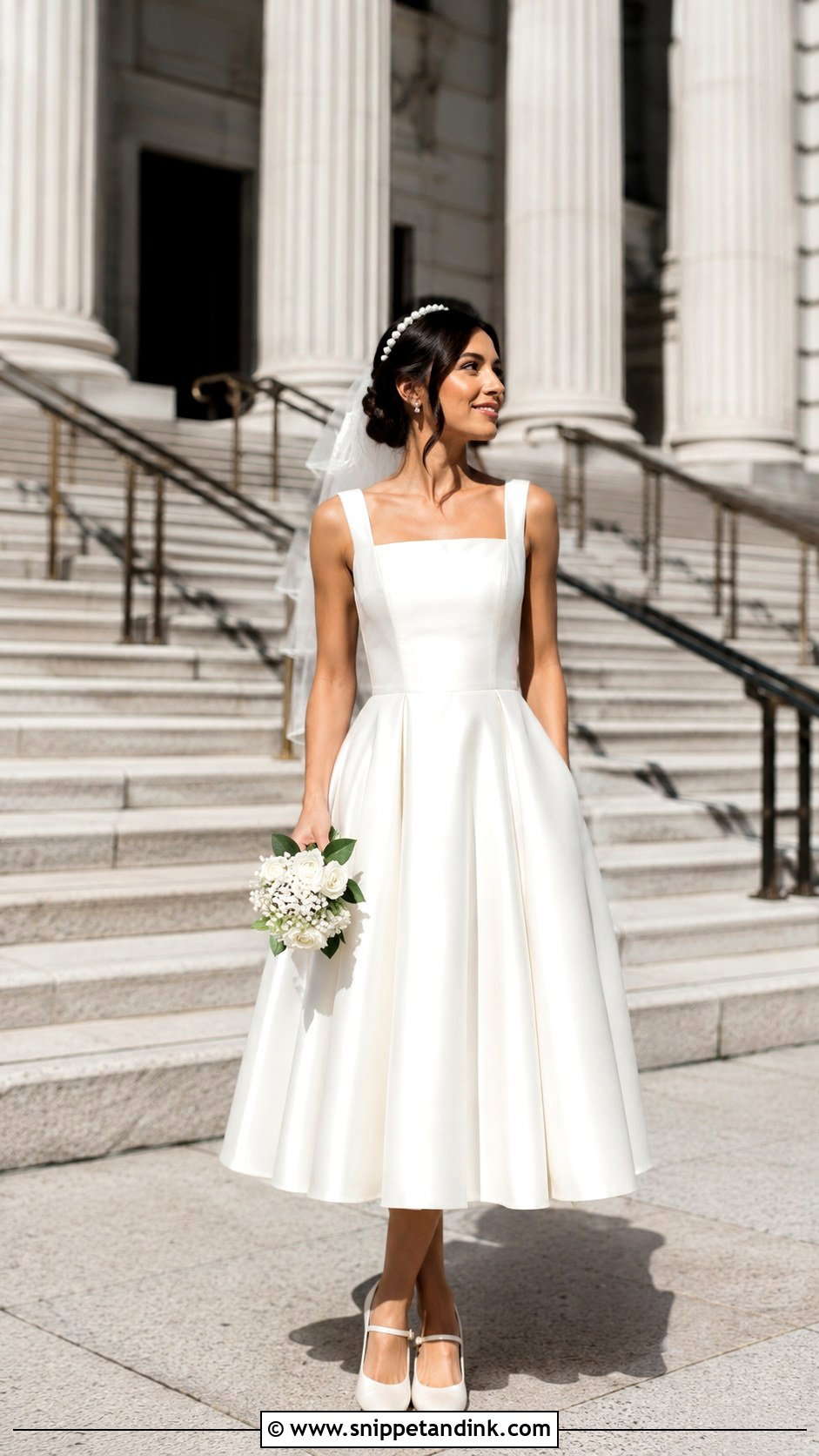 Tea Length Elopement Dress With Mary Jane Heels - Snippet and Ink - 25 Elopement Dresses