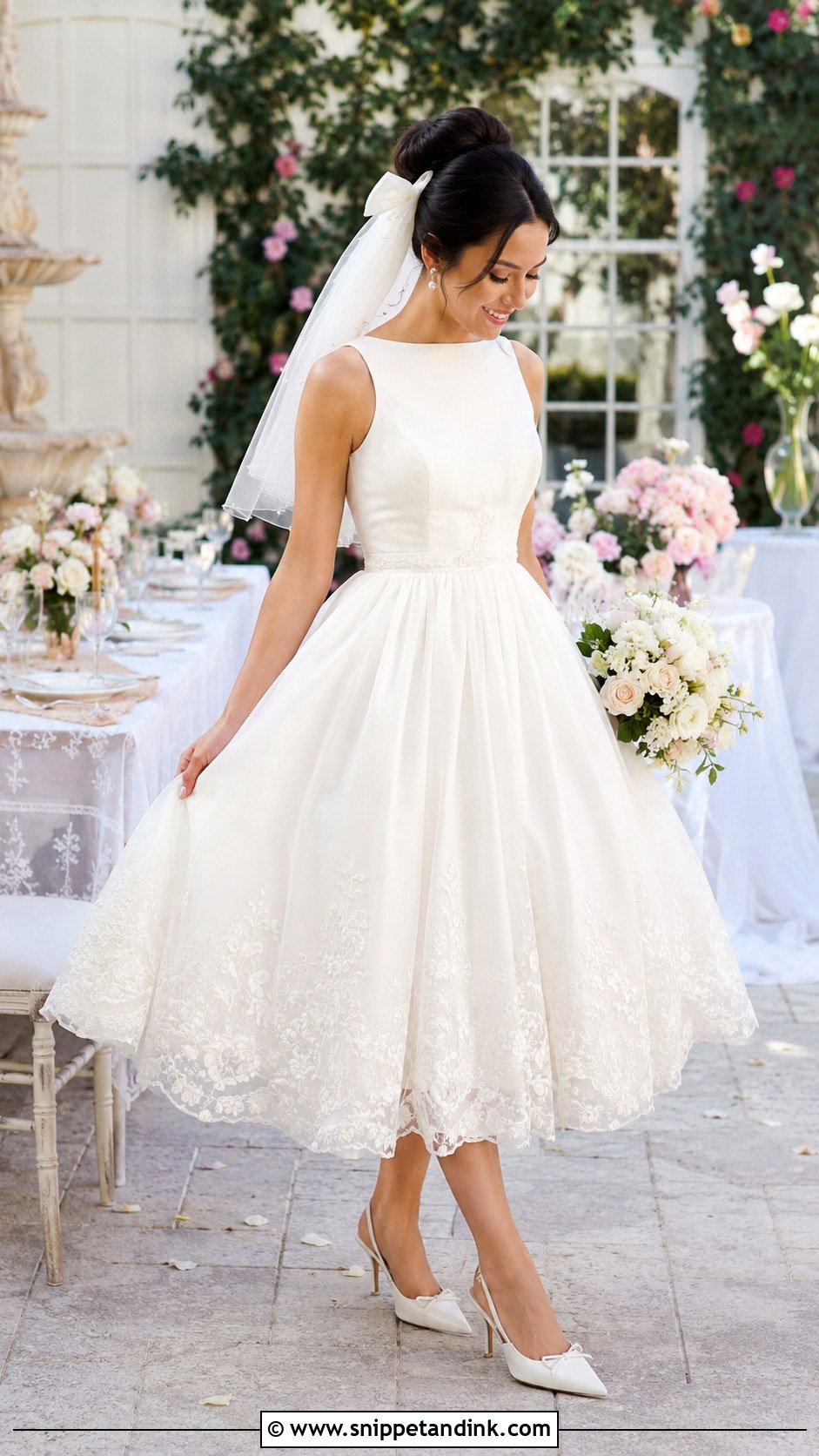 Tea Length Embroidered Wedding Gown - Snippet and Ink - 20 Embroidered Wedding Gown Ideas