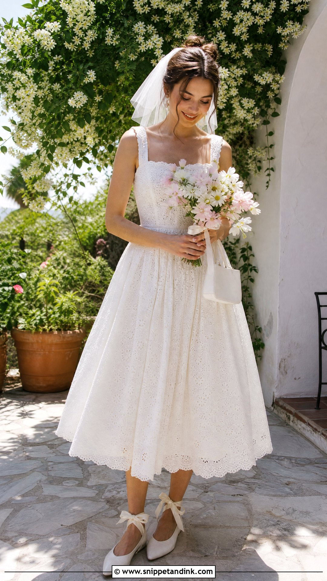 Tea Length Eyelet Cottage Wedding Dress - Snippet and Ink - 25 Cottage Wedding Dress Ideas