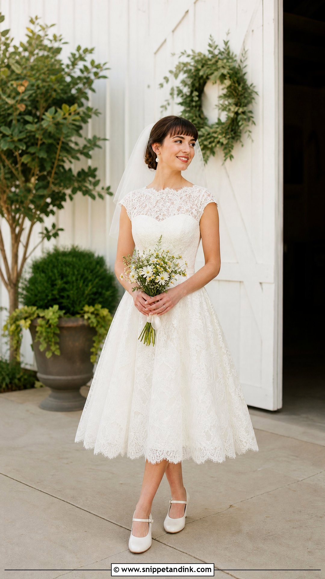 Tea Length Farm Wedding Dress With Mary Jane Heels - Snippet and Ink - 25 Farm Wedding Dress Ideas
