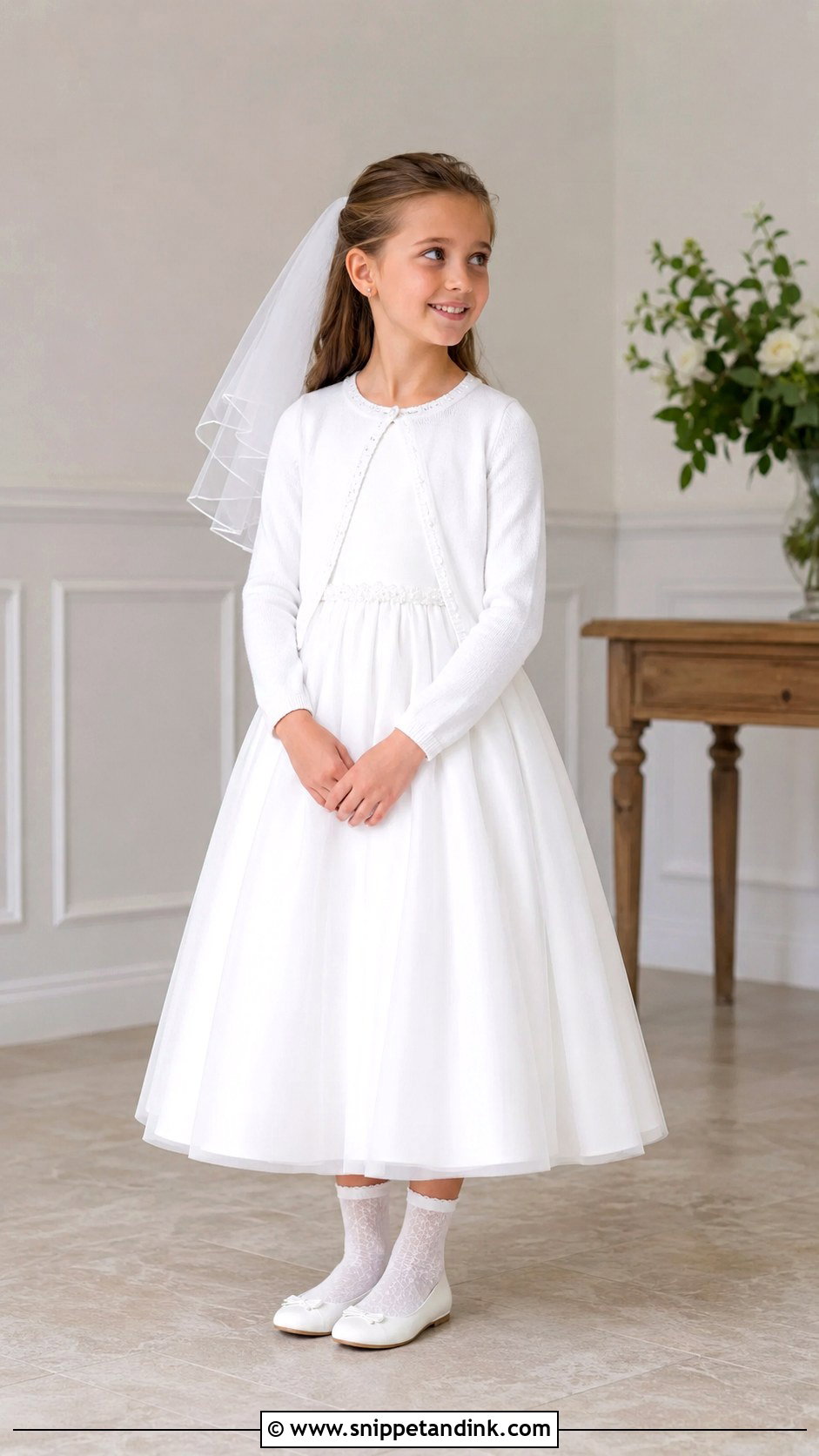 Tea Length First Communion Dress With Cardigan - Snippet and Ink - 25 First Communion Dresses Catholic Simple