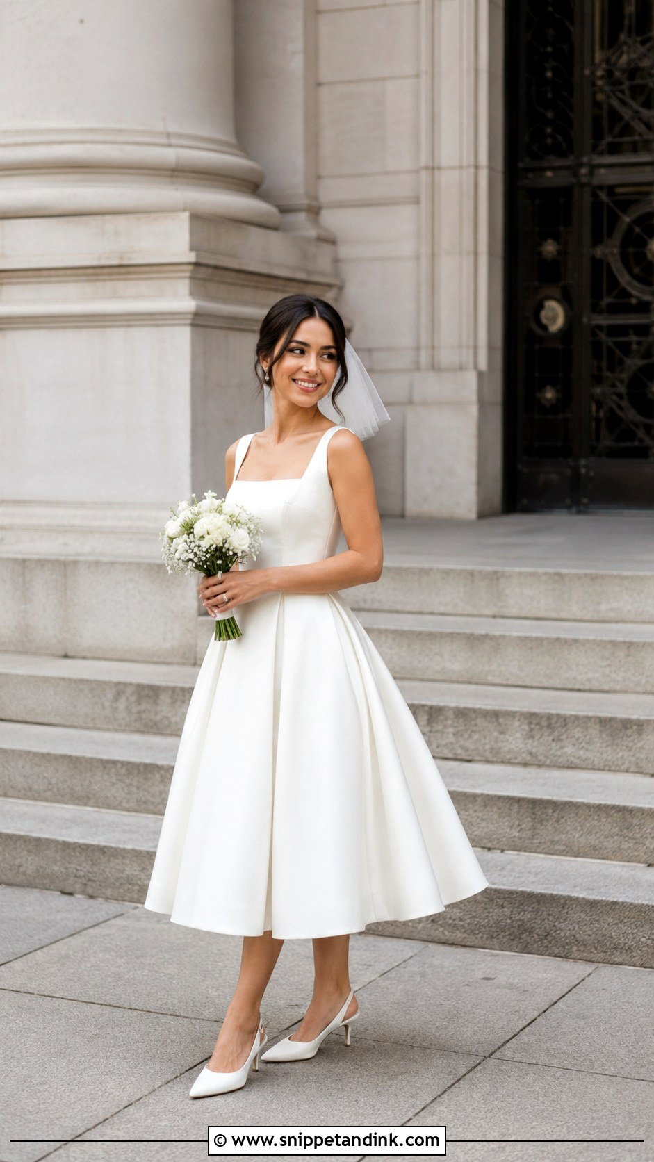 Tea Length Fit and Flare Wedding Dress - Snippet and Ink - 20 Best Wedding Dresses for Short Brides