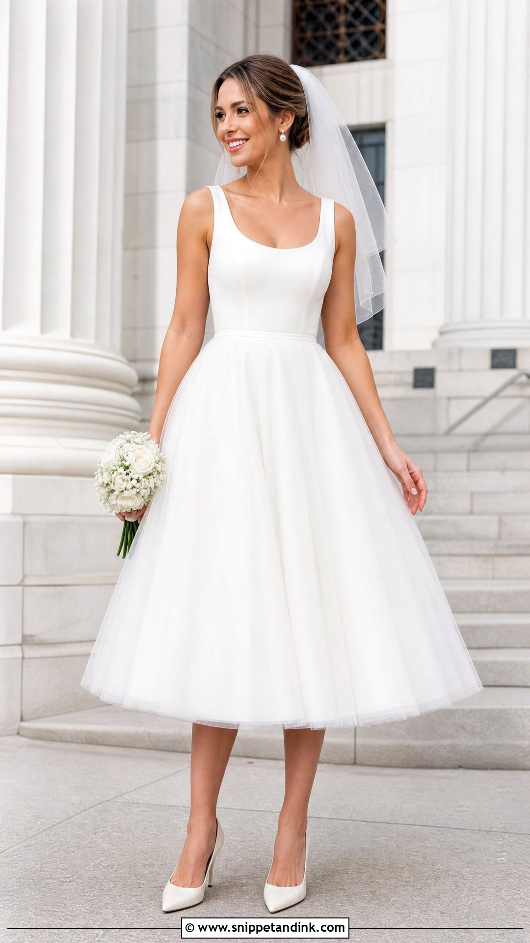 Tea Length Fit and Flare Wedding Dress - Snippet and Ink - 20 Wedding Dresses for Inverted Triangle