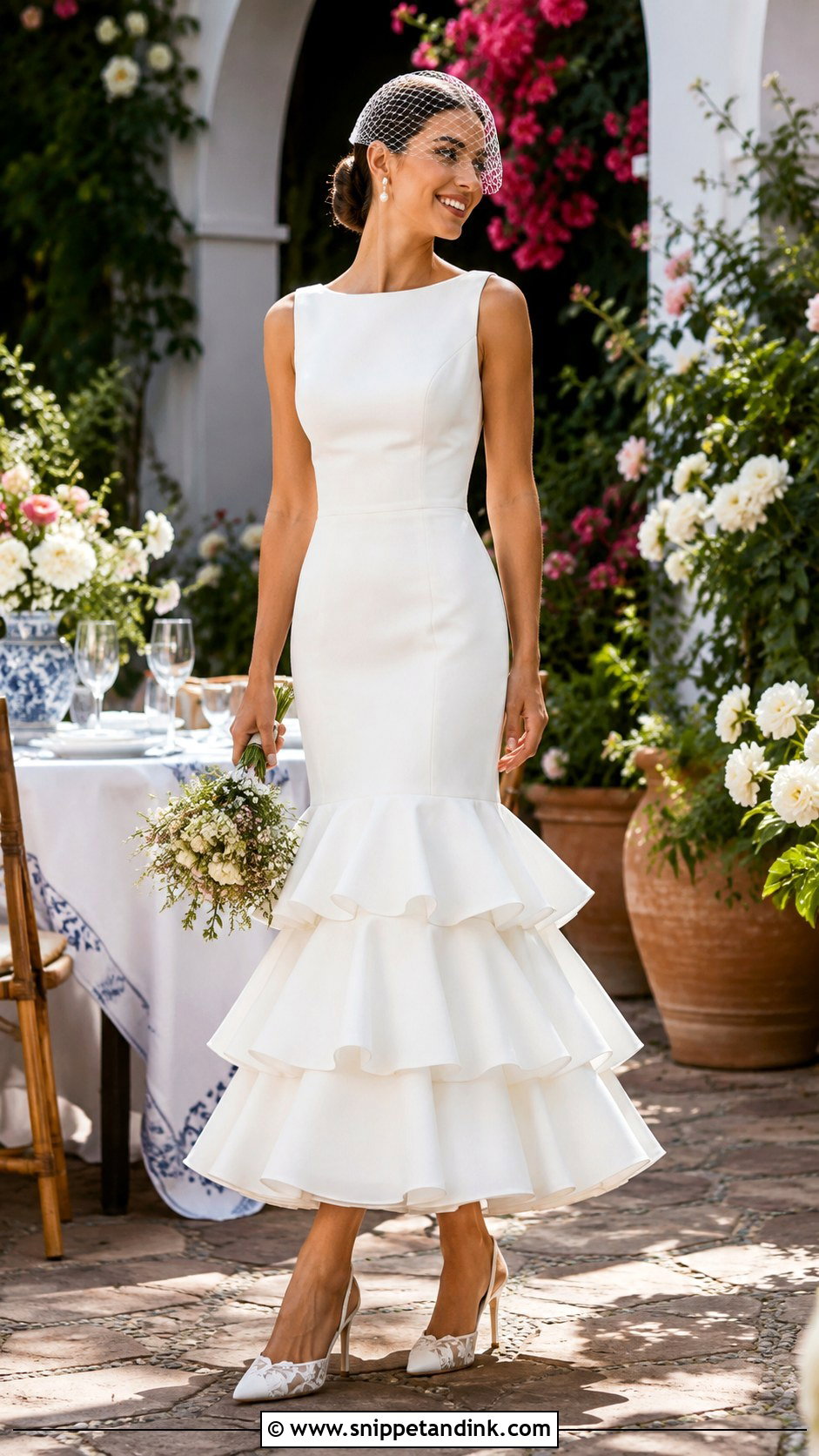 Tea Length Flamenco Wedding Dress With Ruffle Skirt - Snippet and Ink - 20 Flamenco Wedding Dress Ideas