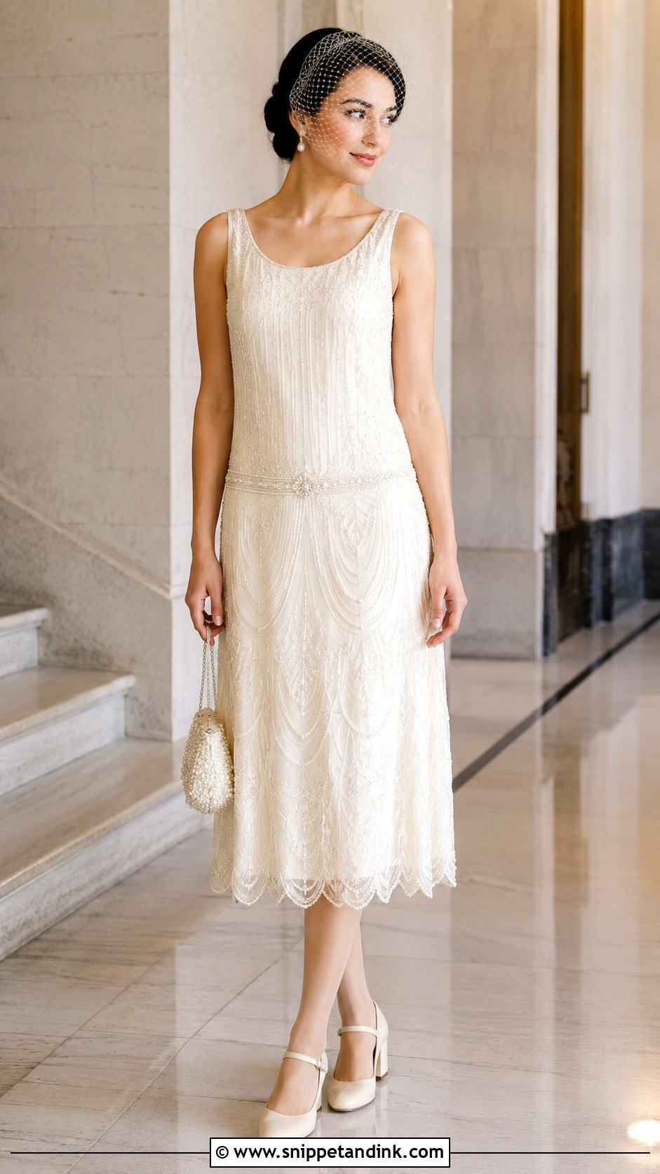Tea Length Flapper Wedding Dress With Mary Jane Shoes - Snippet and Ink - 20 Flapper Wedding Dress Ideas