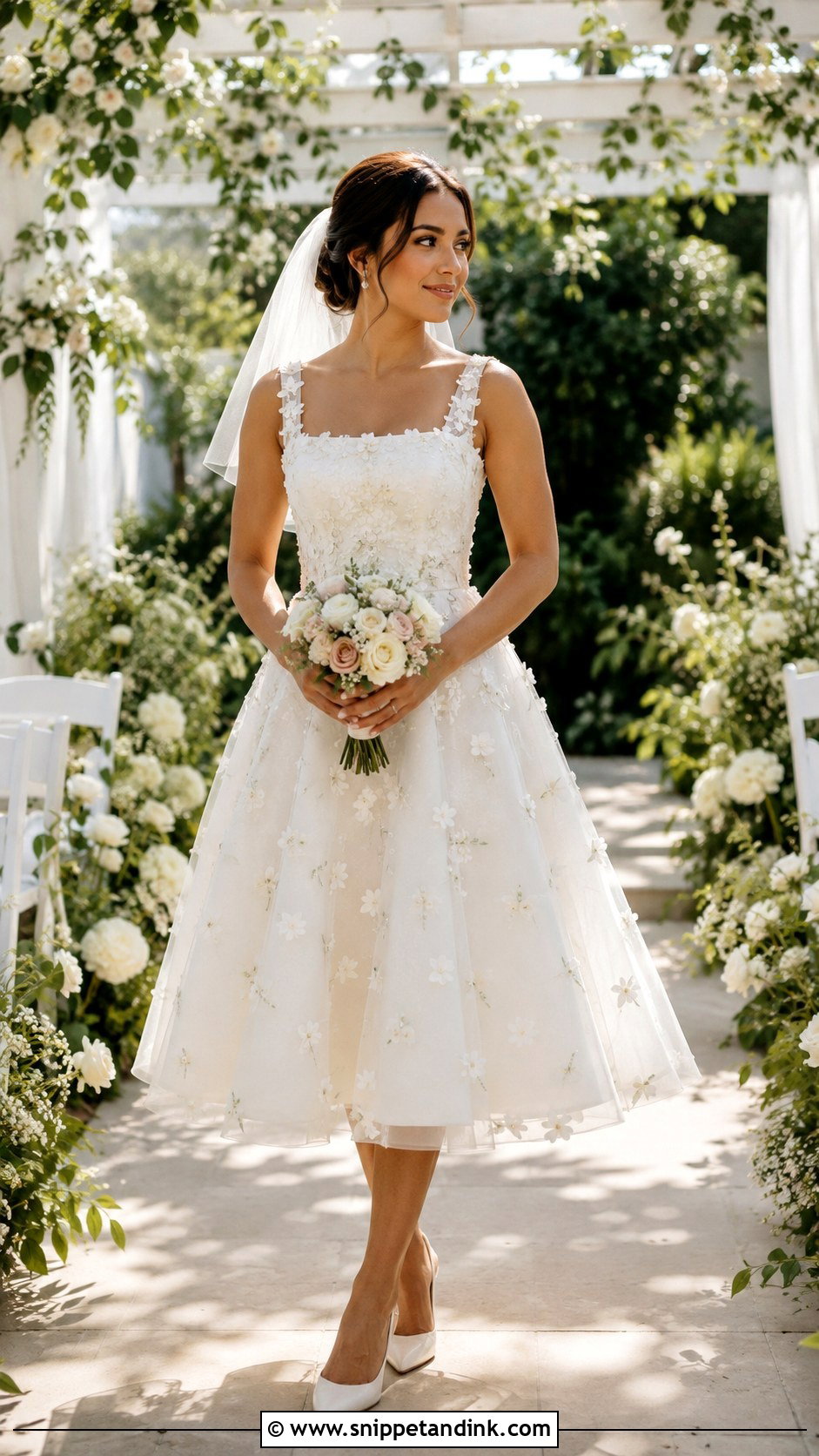 Tea Length Floral Applique Wedding Dress - Snippet and Ink - 20 Floral Applique Wedding Dress Ideas