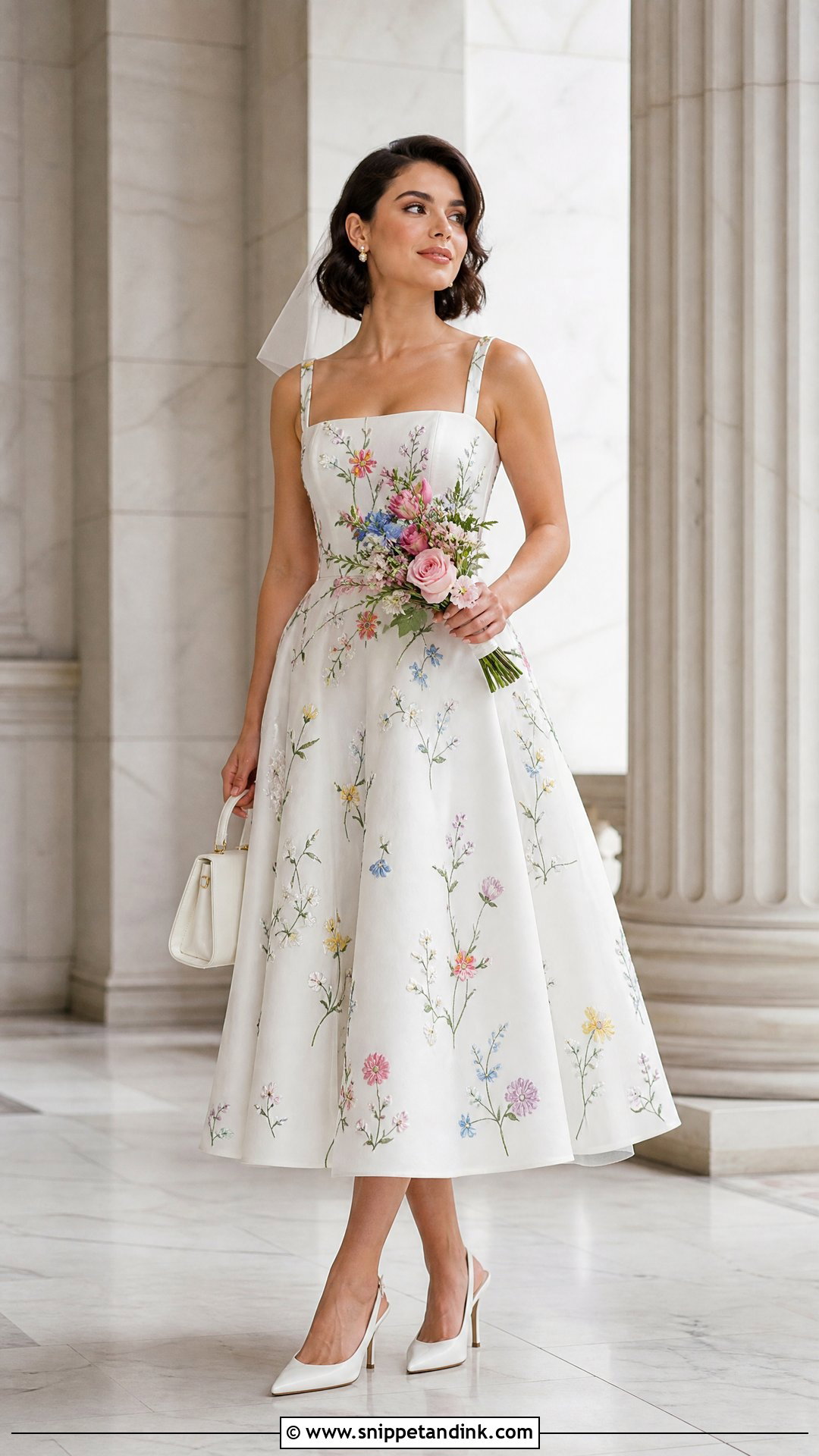 Tea Length Floral Embroidered Wedding Dress - Snippet and Ink - 20 Wedding Dress Flowers Embroidery