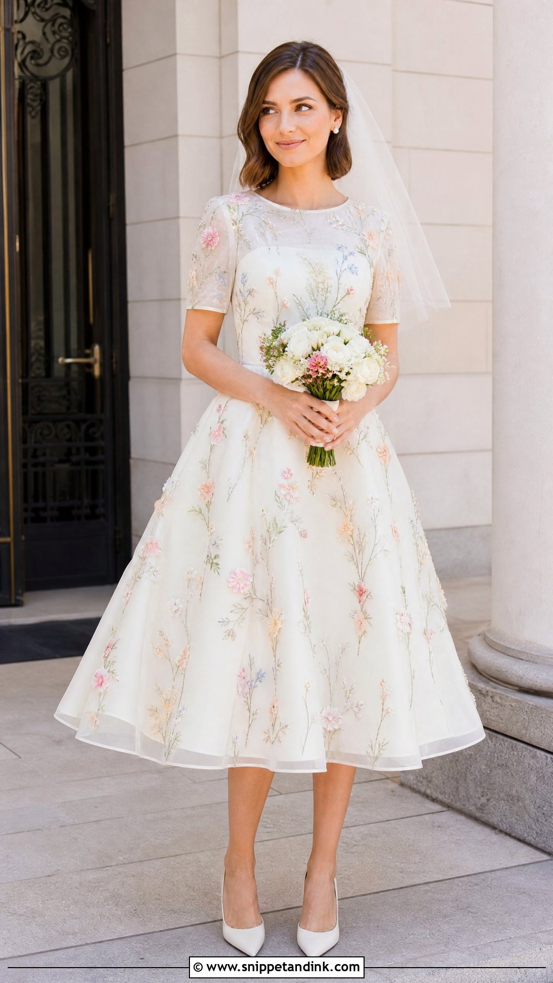 Tea Length Floral Wedding Dress - Snippet and Ink - 20 Wedding Dresses with Flowers Detail