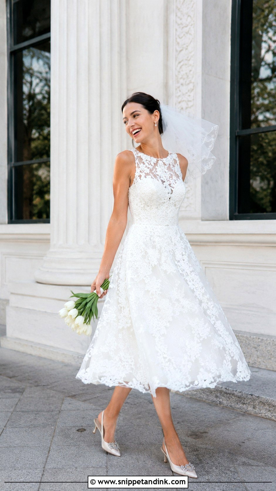 Tea Length Flower Lace Wedding Dress - Snippet and Ink - 20 Flower Lace Wedding Dress Ideas