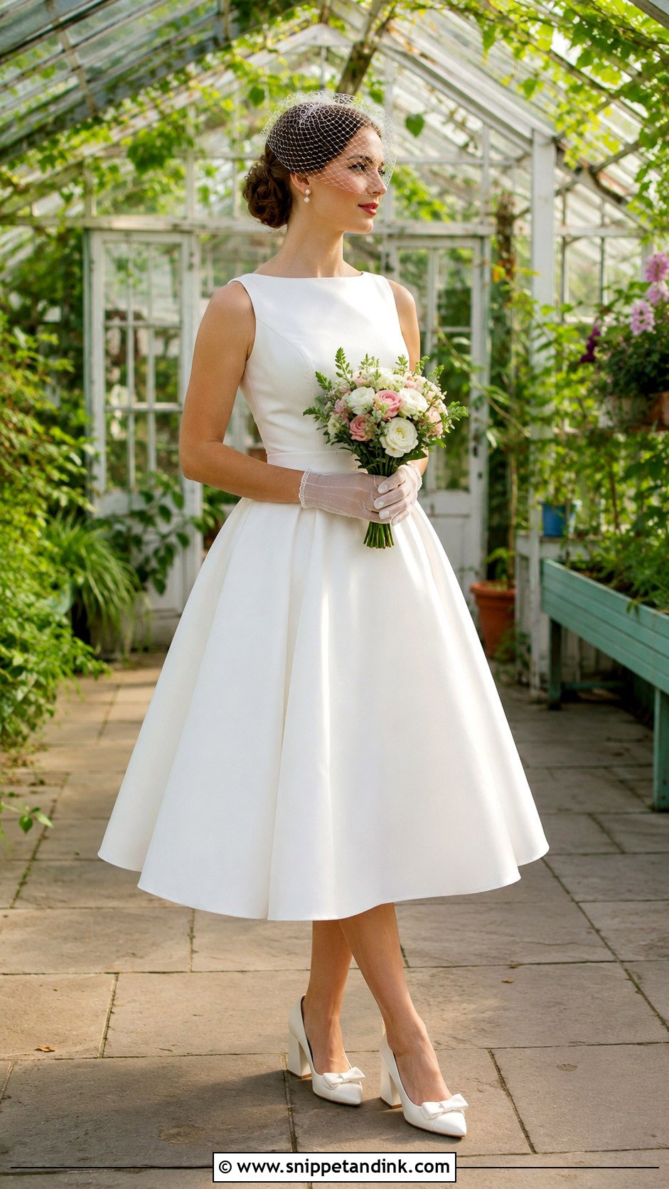 Tea Length Garden Party Wedding Dress With Bow Pumps - Snippet and Ink - 20 Garden Party Wedding Dress the Bride Ideas