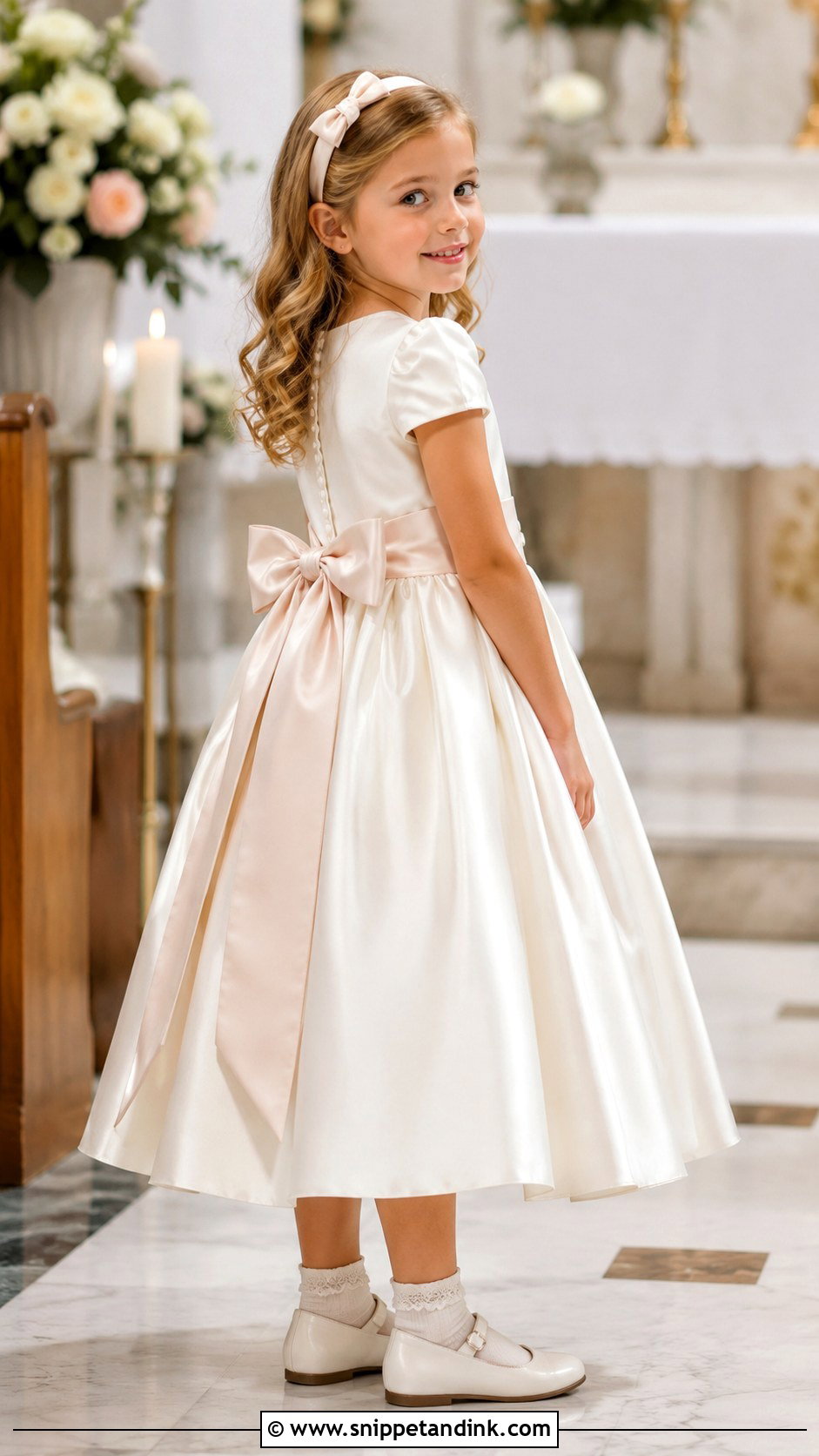 Tea Length Girl Wedding Dress With Bow - Snippet and Ink - 20 Girl Dresses for Wedding