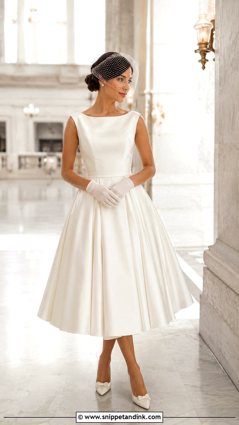 Tea Length Gown with Birdcage Veil - Snippet and Ink - 20 Gown with Veil Ideas