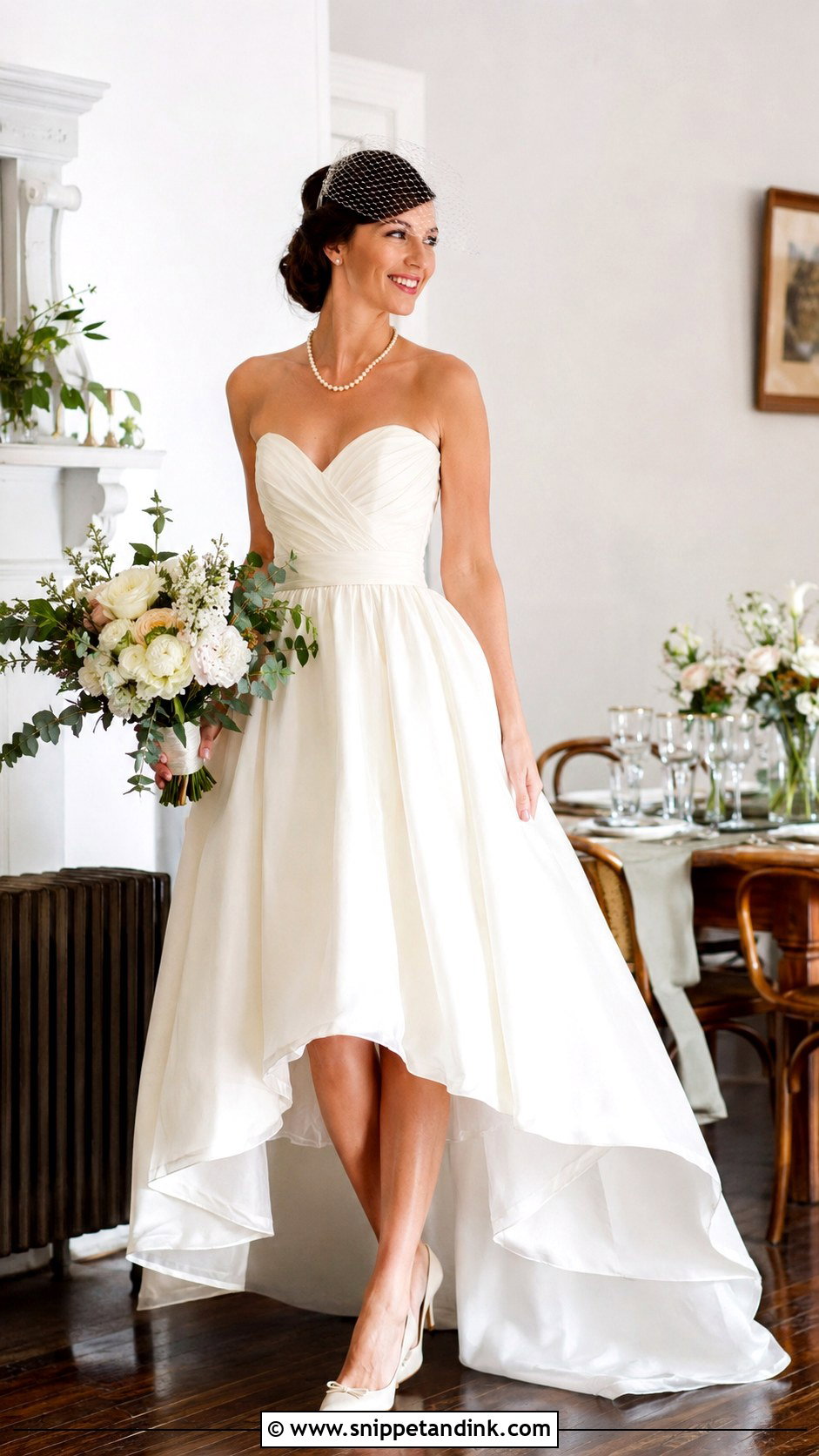 Tea Length High Low Wedding Dress With Kitten Heels - Snippet and Ink - 25 High Low Wedding Dress Ideas