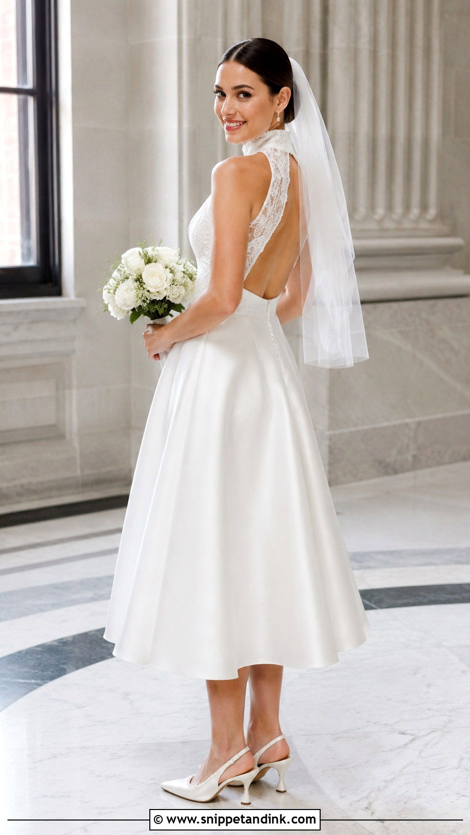 Tea Length High Neck Backless Wedding Dress - Snippet and Ink - 20 High Neck Backless Wedding Dress Ideas