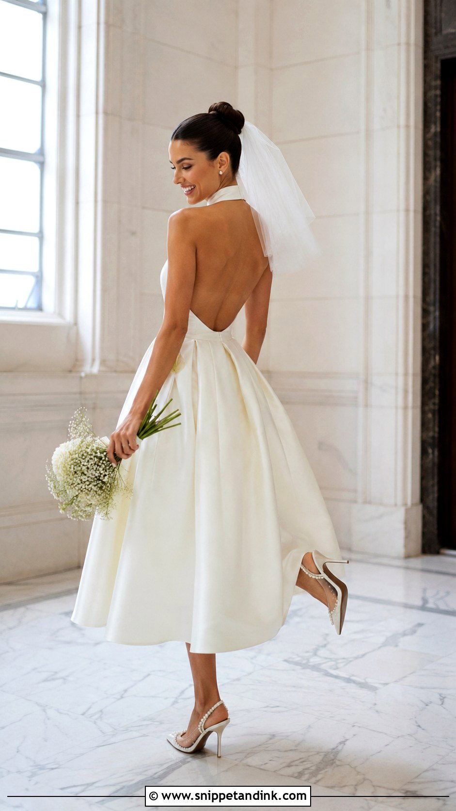 Tea Length High Neck Open Back Wedding Dress - Snippet and Ink - 20 High Neck Open Back Wedding Dress Ideas