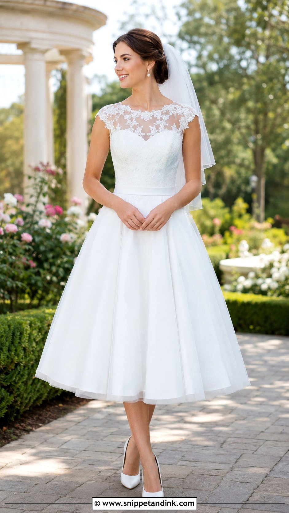 Tea Length Illusion Neckline Wedding Dress - Snippet and Ink - 25 Illusion Neckline Wedding Dress Ideas