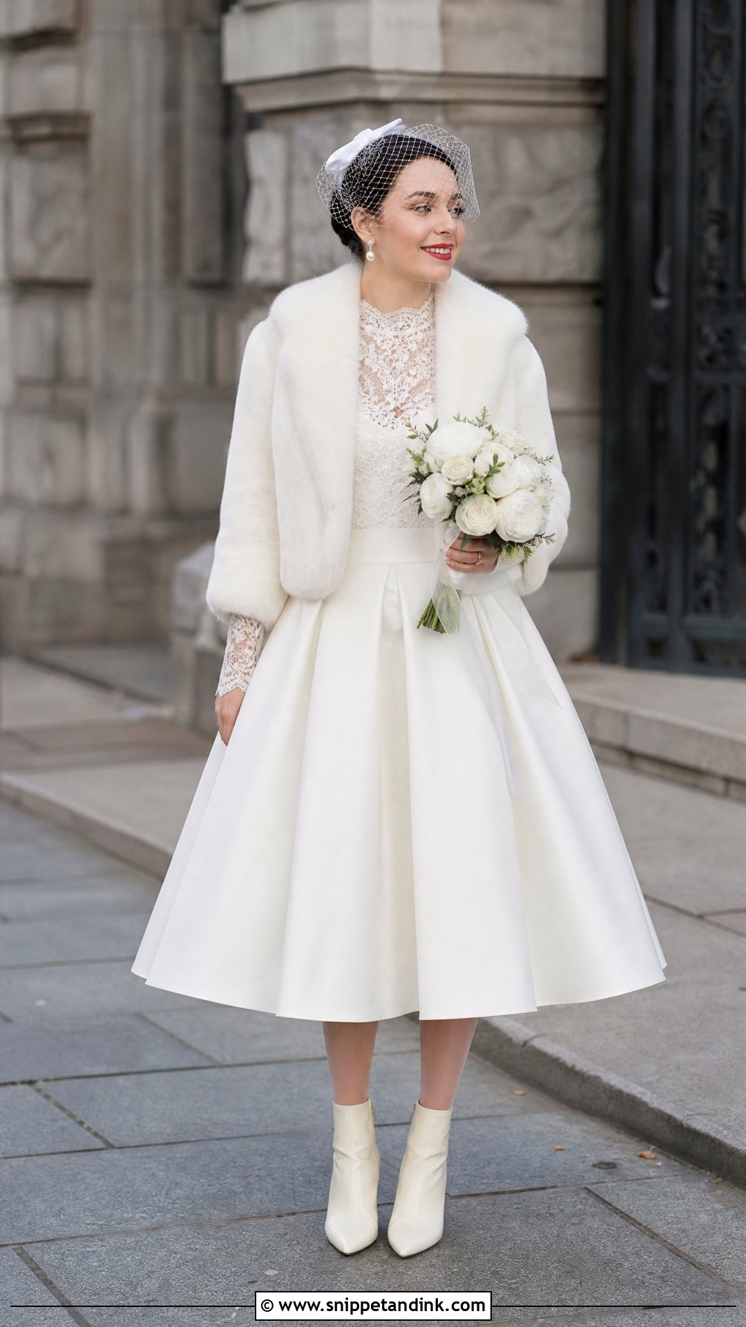 Tea Length January Wedding Dress With Bridal Boots - Snippet and Ink - 20 January Wedding Dress Ideas