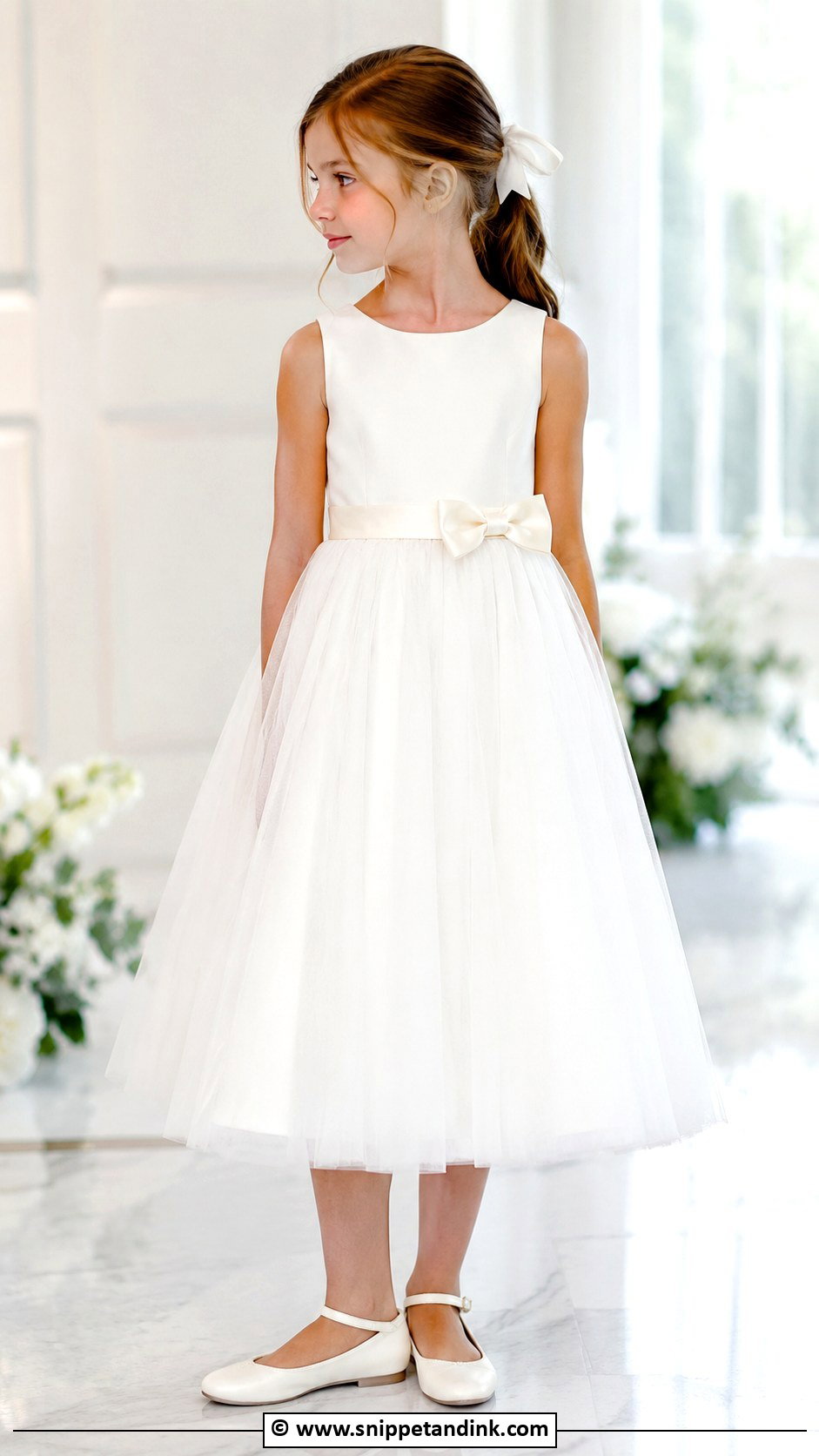 Tea Length Kids Wedding Dress With Ankle Strap Flats - Snippet and Ink - 25 Wedding Dress for Kids Ideas