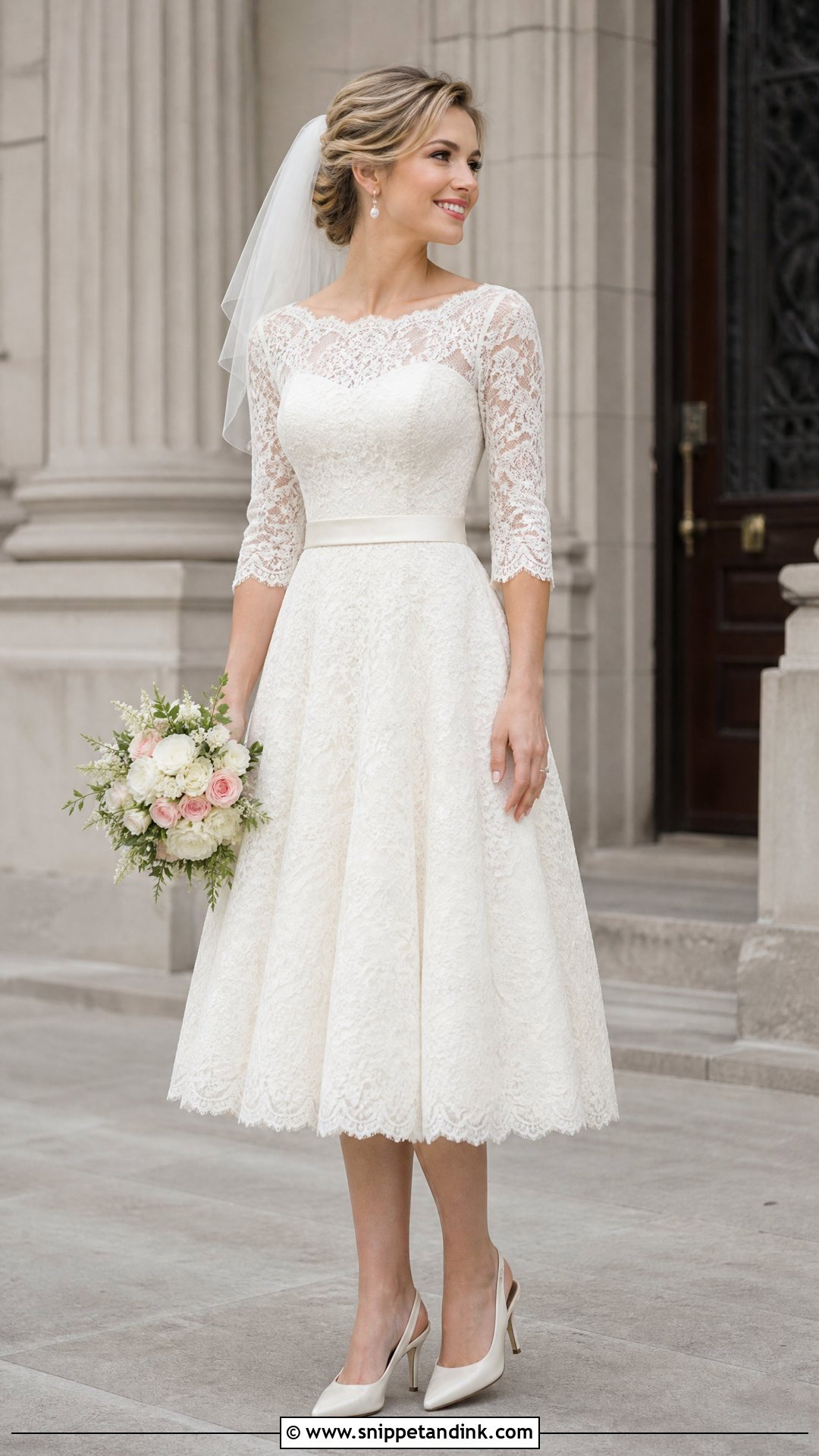 Tea Length Lace 34 Sleeve Wedding Dress - Snippet and Ink - 20 34 Sleeve Wedding Dress Ideas