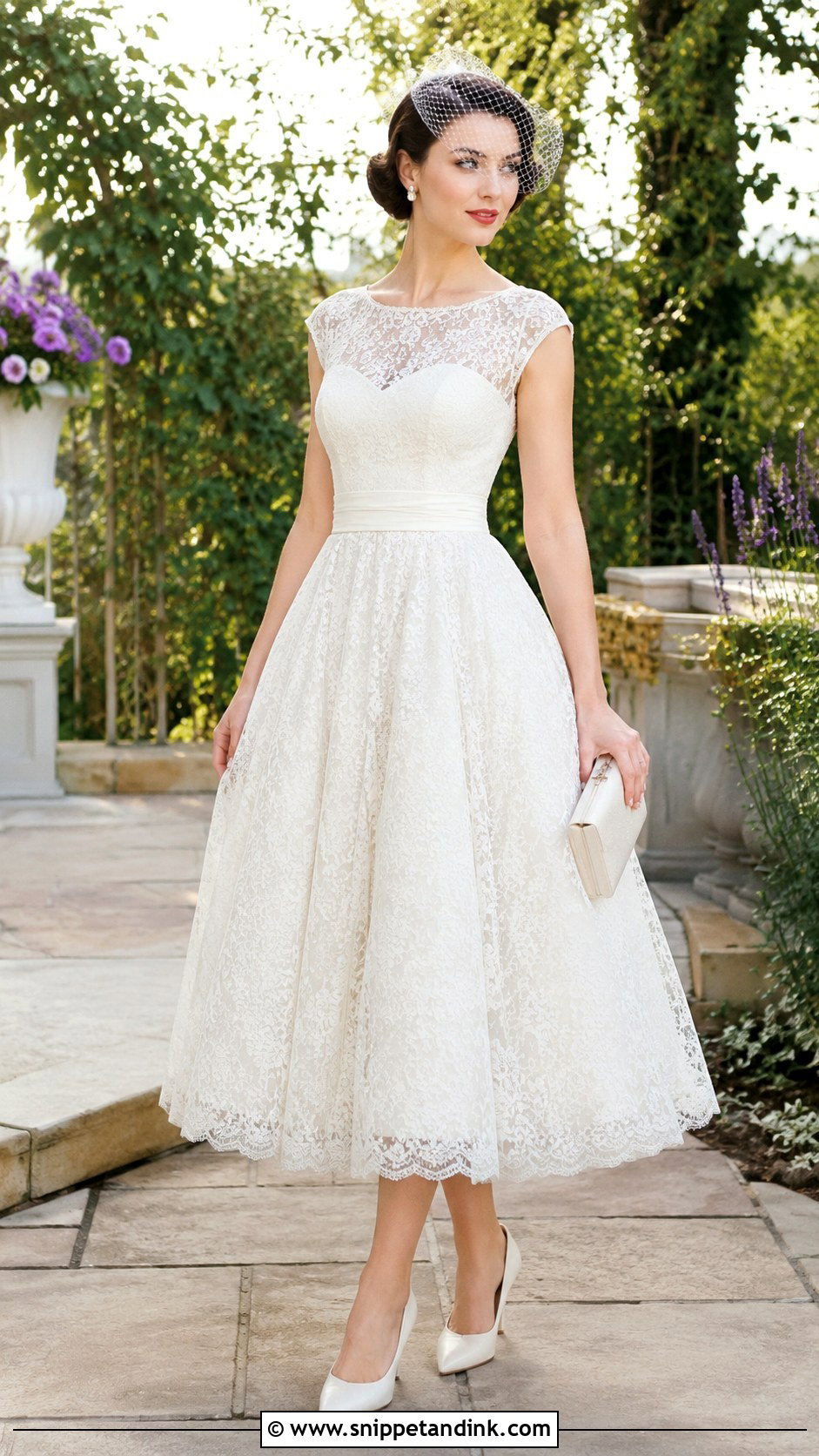 Tea Length Lace 50s Wedding Dress - Snippet and Ink - 20 50s Inspired Wedding Dress Ideas