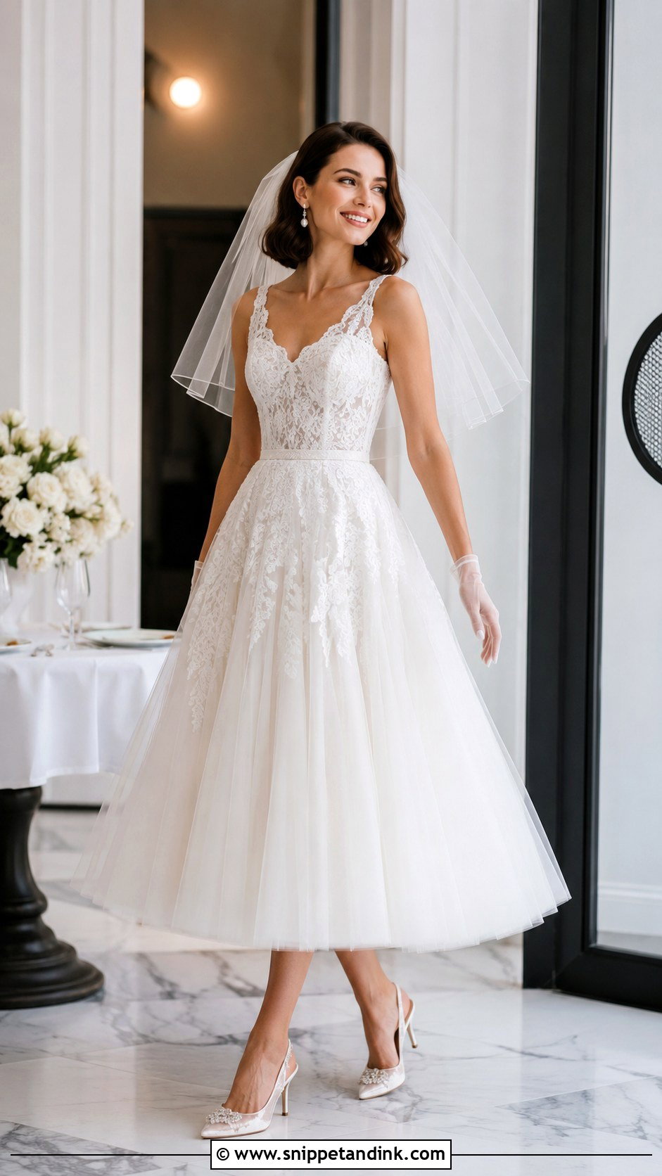 Tea Length Lace And Tulle Wedding Dress - Snippet and Ink - 20 Lace and Tulle Wedding Dress Ideas
