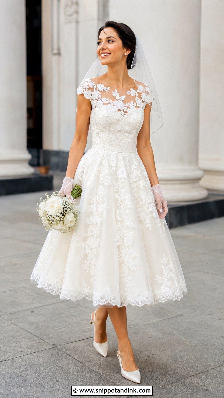 Tea Length Lace Applique Wedding Dress - Snippet and Ink - 20 Lace Applique Wedding Dress Ideas