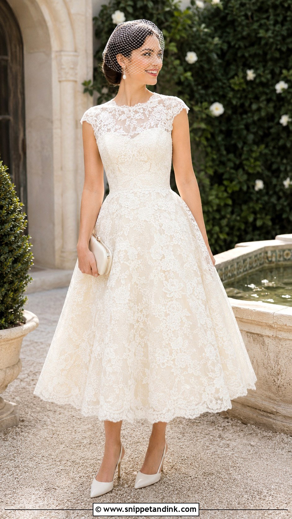 Tea Length Lace Brunch Wedding Dress - Snippet and Ink - 20 Brunch Wedding Dress Ideas