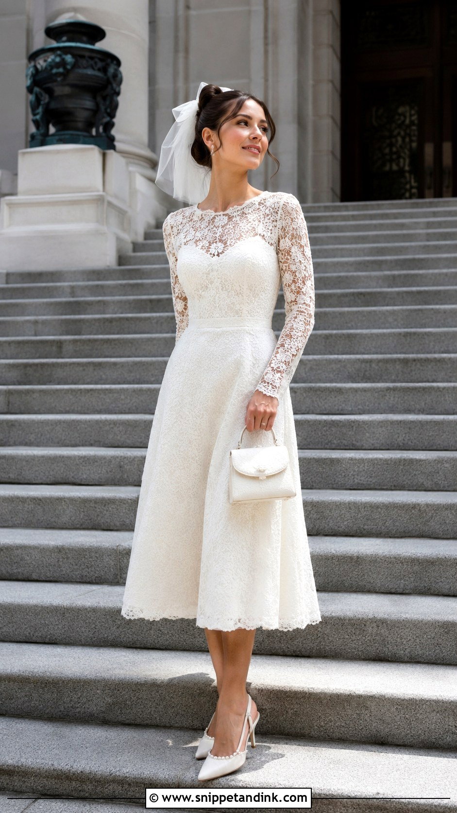 Tea Length Lace Long Sleeve Elopement Dress - Snippet and Ink - 20 Long Sleeve Elopement Dress Ideas