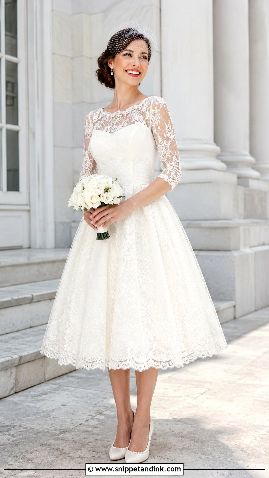 Tea Length Lace Sleeve Wedding Dress - Snippet and Ink - 20 Whimsical Wedding Dress with Sleeves