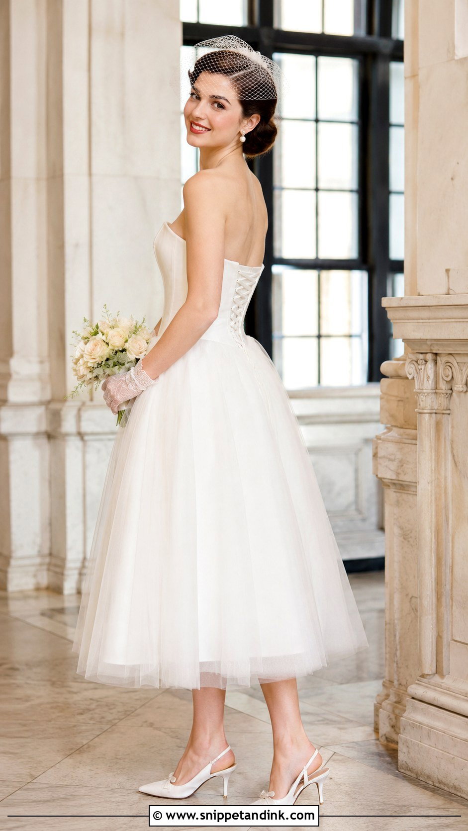 Tea Length Lace Up Back Wedding Dress - Snippet and Ink - 20 Lace Up Back Wedding Dress Ideas