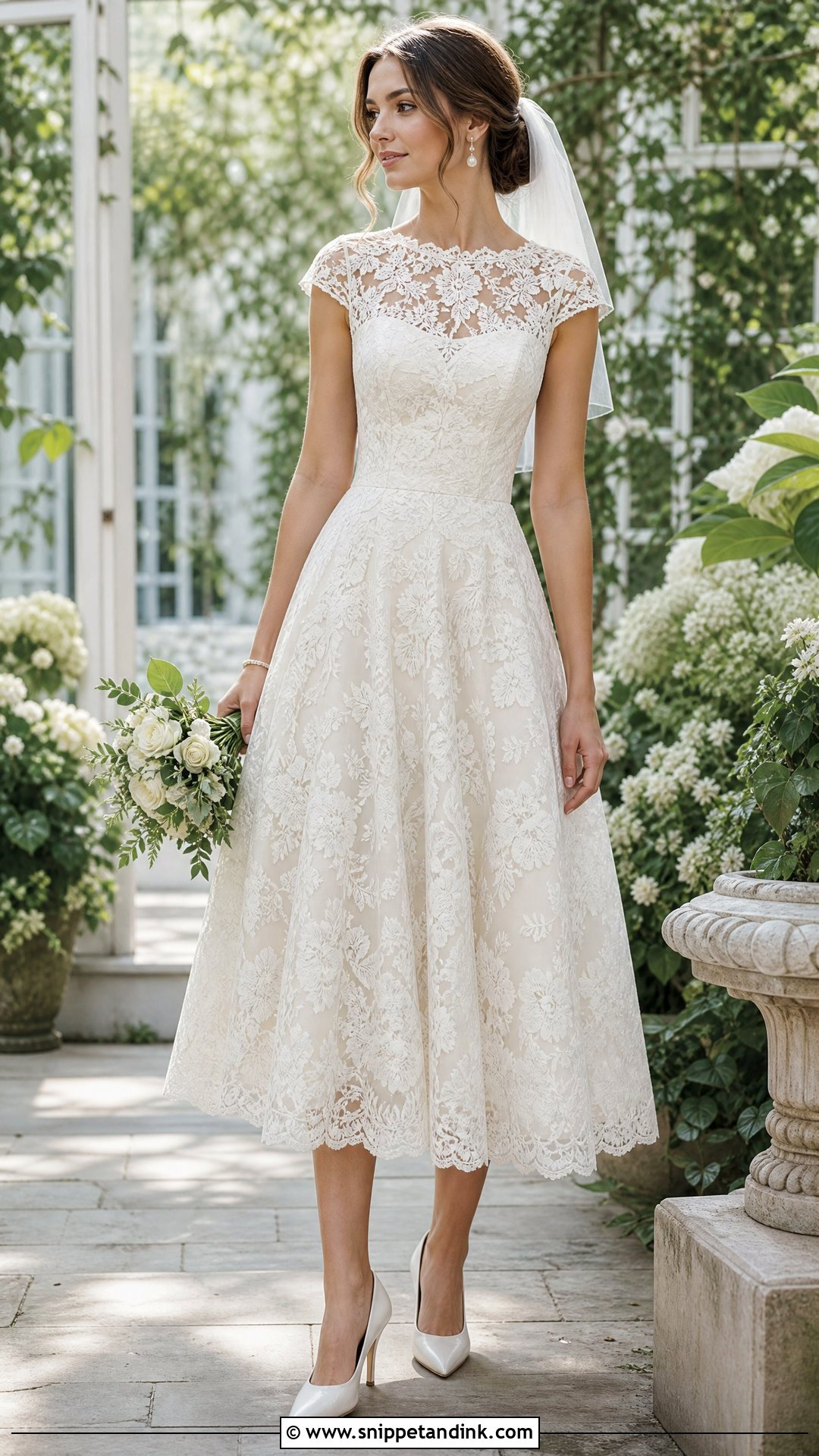 Tea Length Lace Wedding Dress - Snippet and Ink - 25 Mid Length Wedding Dress Ideas