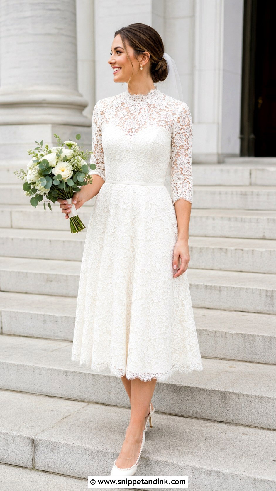 Tea Length Lace Wedding Dress - Snippet and Ink - 20 Lily Collin’s Wedding Dress Ideas