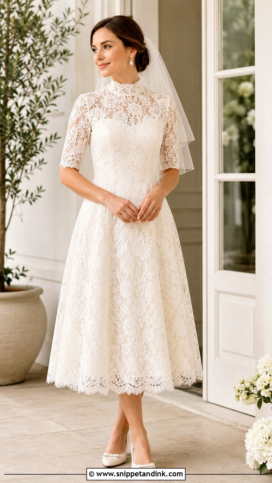 Tea Length Lace Wedding Dress - Snippet and Ink - 25 Modest Lace Wedding Dresses