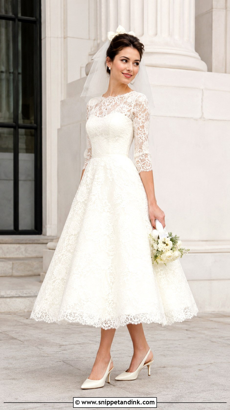 Tea Length Lace Wedding Dress With Sleeves - Snippet and Ink - 20 Lacy Wedding Dresses with Sleeves